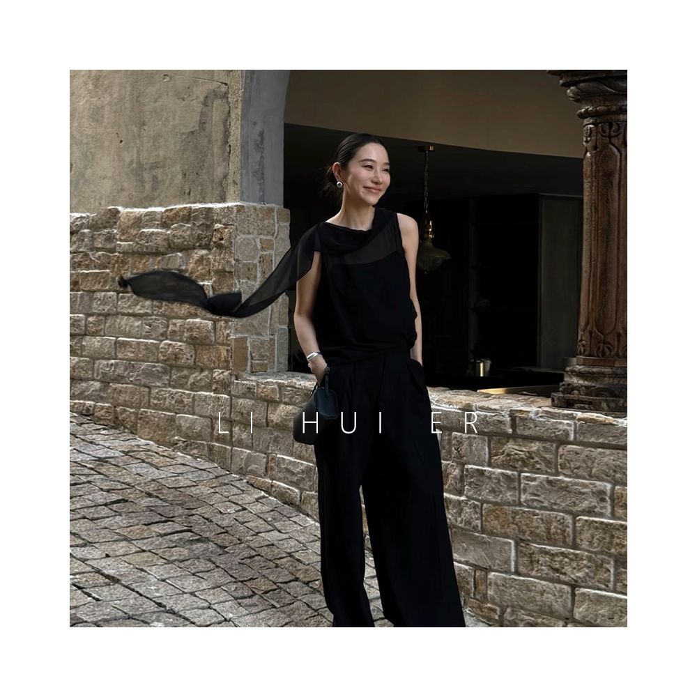 LiHuiEr Ulaanbaatar Peninsula sleeveless top women s summer design sense niche shirt chiffon shirt image 1