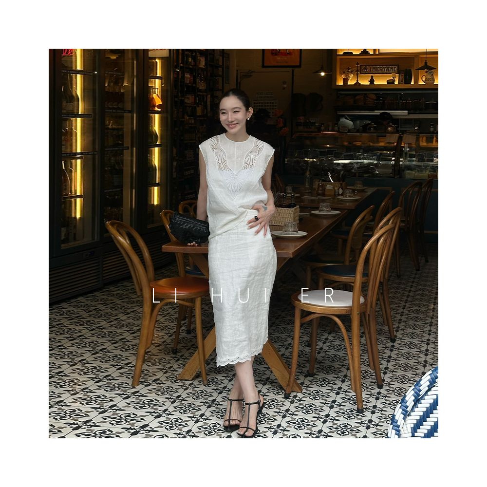 Li Hui Er Summer Sleep Elegant Casual Sleeveless Top Hollow Design Vest Linen Shirt image 1
