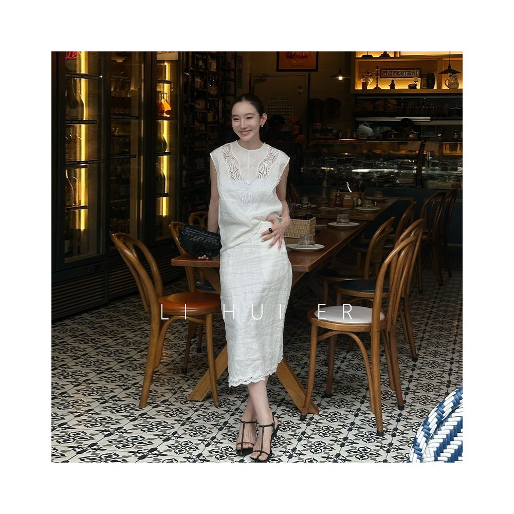 Li Hui Er Summer Sleep Elegant Casual Sleeveless Top Hollow Design Vest Linen Shirt image 8
