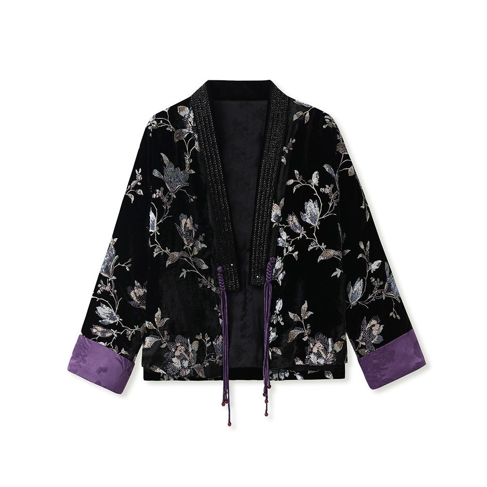 ASAYA5076 โ Midnight Magnolia Velvet Jacket ๐๐