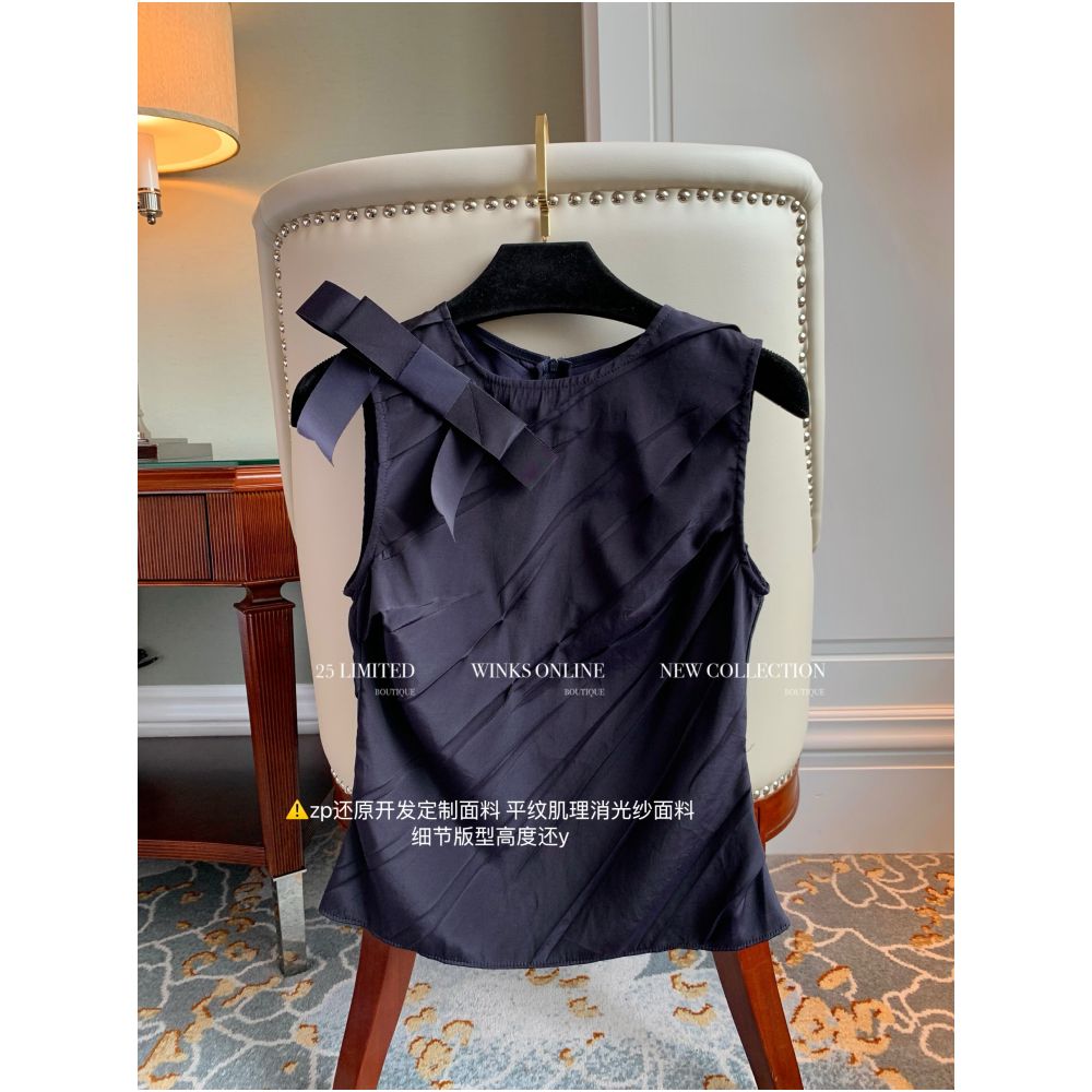 5 29 SST Different Market Goods Sun Na en Same Style French Gold Style Three Dimensional Bow Fold Tank Top image 4