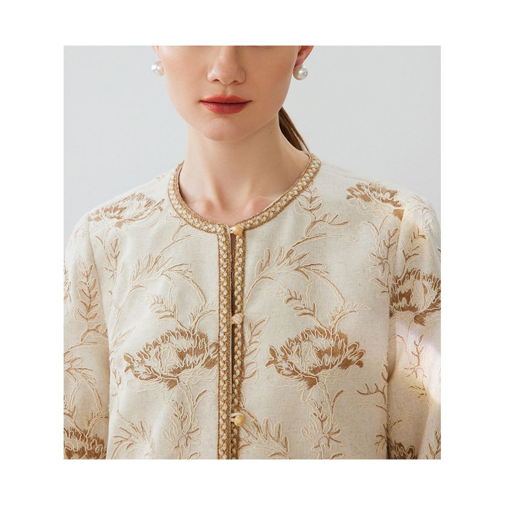 Ningxia Manyi Room Light Luxury Chinese Fairy Style Jacquard Heavy Industry Embroidery Round Neck Top Coat Half Skirt Set image 4