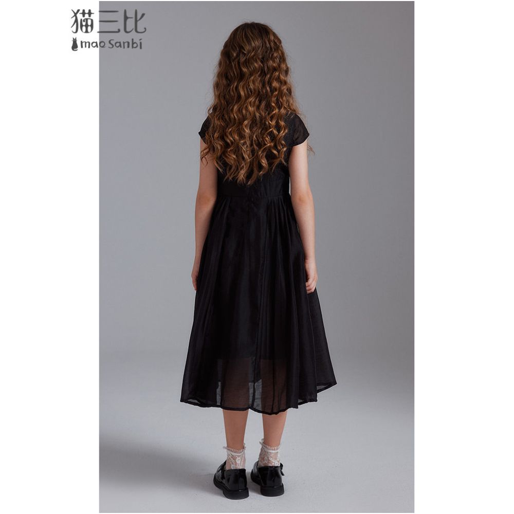 New Chinese style girls horse face skirt embroidered skirt black high end qipao children s Hanfu dress summer image 4