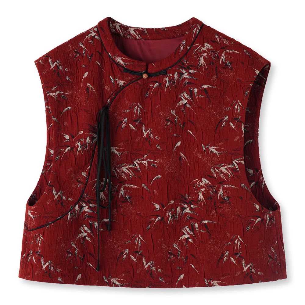 Red retro jacquard new Chinese style vest women s autumn and winter versatile outerwear with tie up super beautiful light Chinese style short top image 5