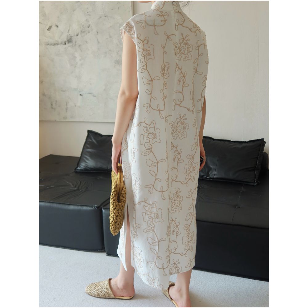 TAORAN Women s New Chinese style Improved Cheongsam Dress for Women Suitable for Daily Use Young Embroidered Skirt Medium length Skirt image 5