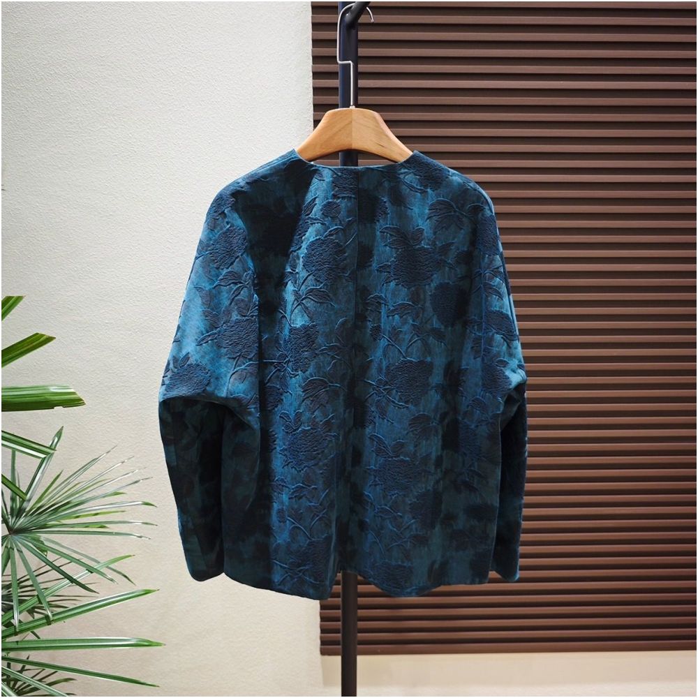 Shanheyue Black Peony Mulberry Silk Xiangyun Yarn Intangible Cultural Heritage Mud dyed Embossed Jacquard New Chinese Style Outerwear image 5