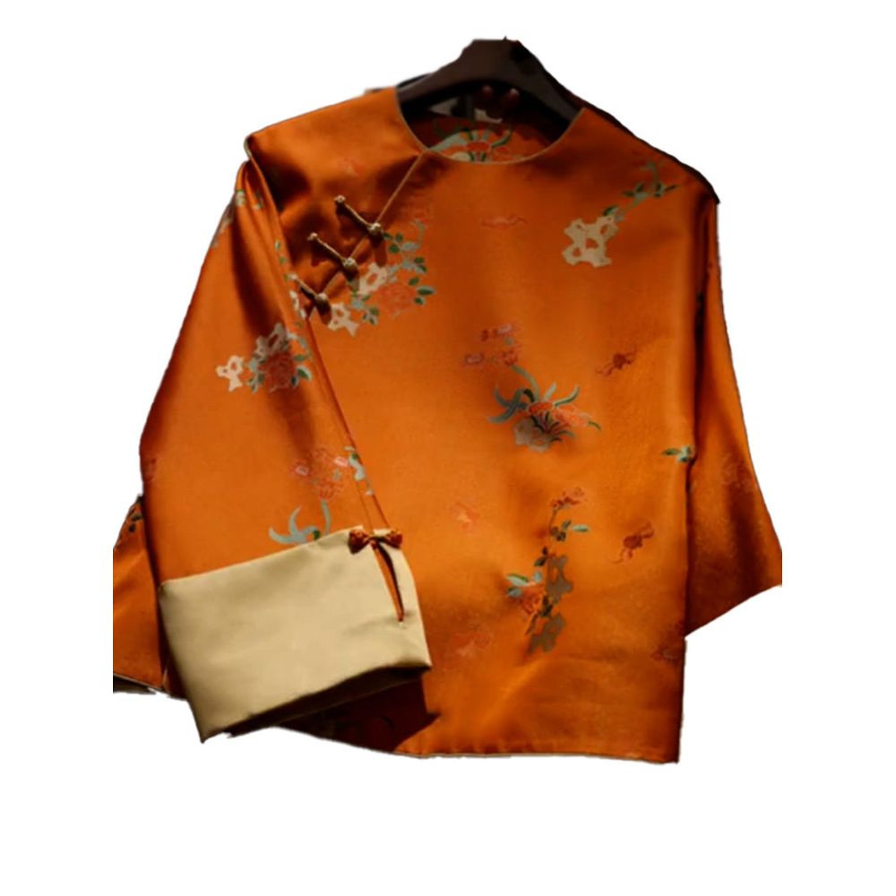 This year s popular trend is a beautiful and high end new Chinese style unique and super beautiful orange slant collar jacket for women in spring image 4