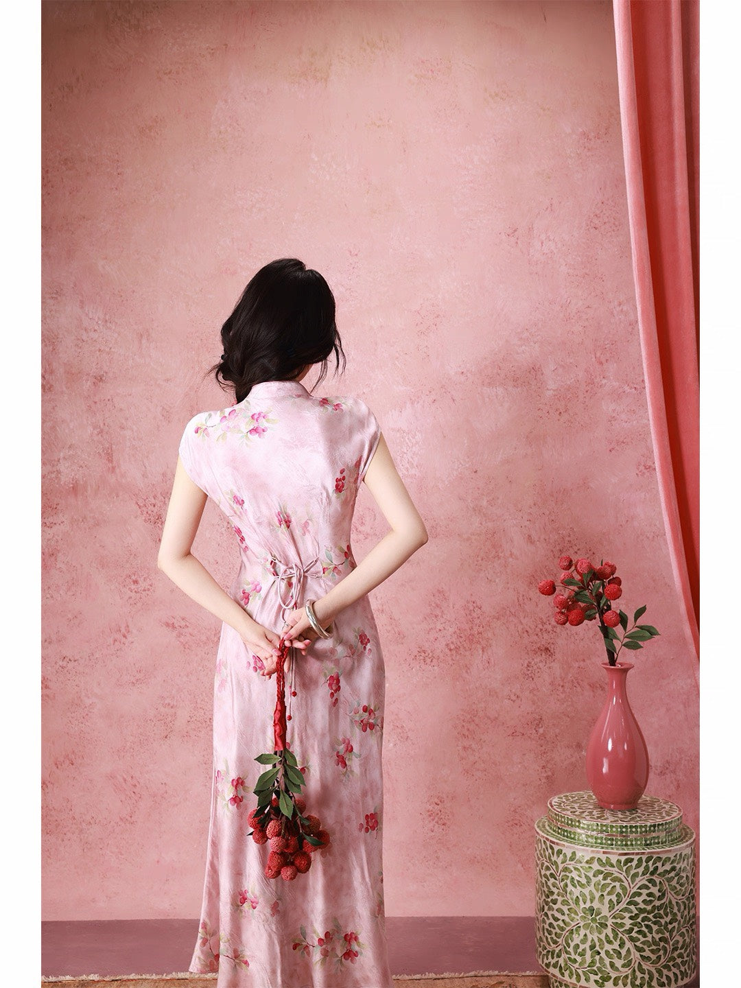 ASAYA7483 – Lychee Blossom Silk Qipao 🌸🍒