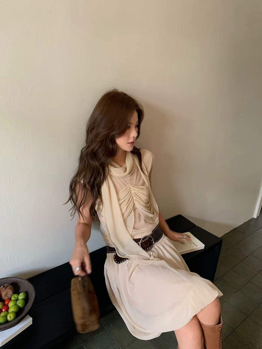 ASAYA7484 – Écru Draped Romance Set 🤍🕊️