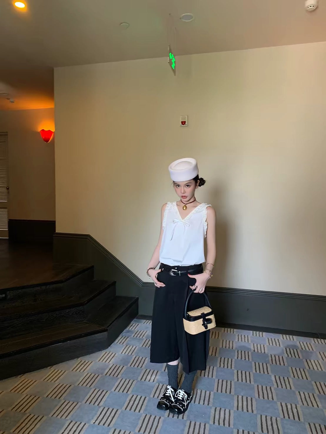 ASAYA7508 โ Ivory Ruffle Ribbon Top ๐๐ค