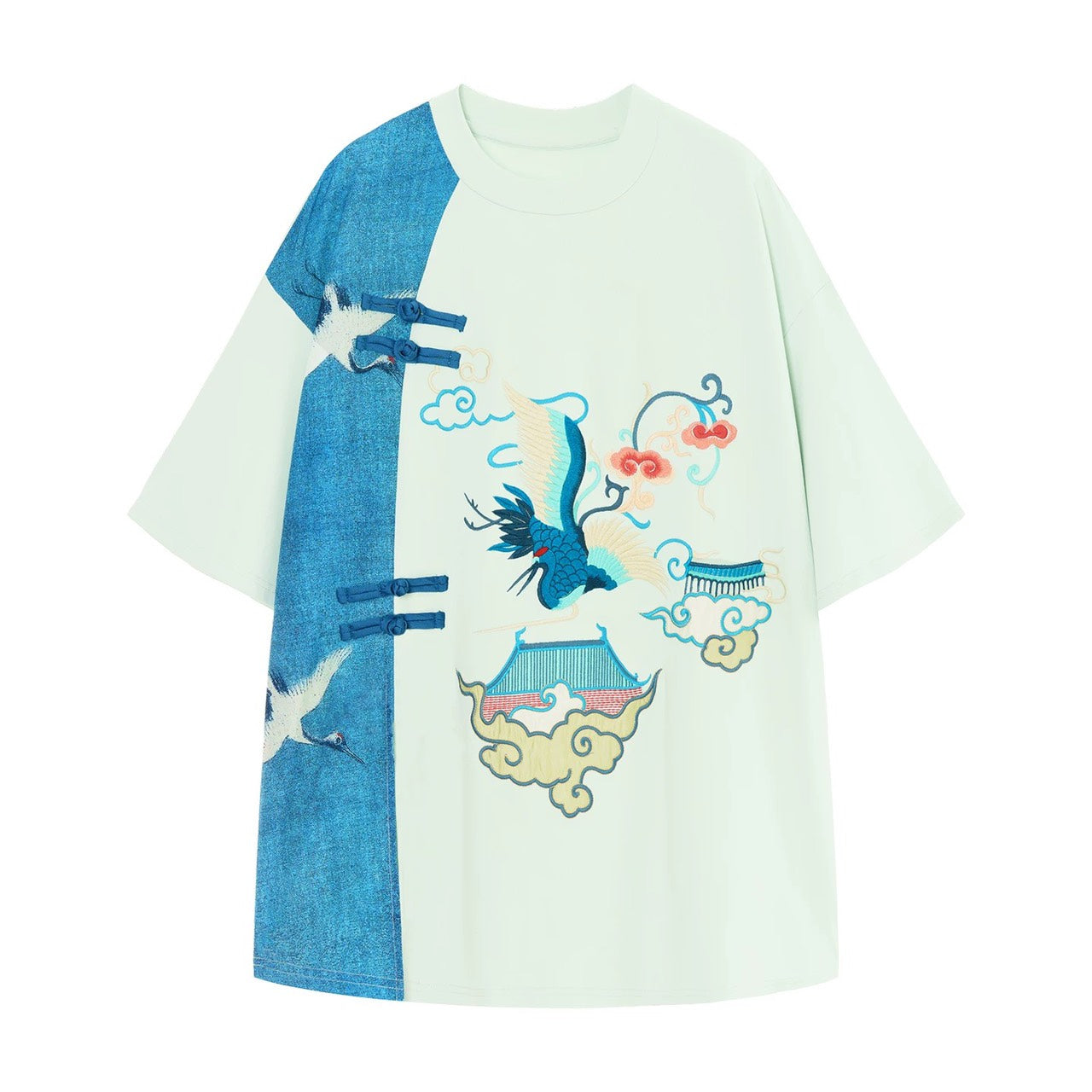 ASAYA4908 – Crane Harmony Oversized Tee 🖤💚✨