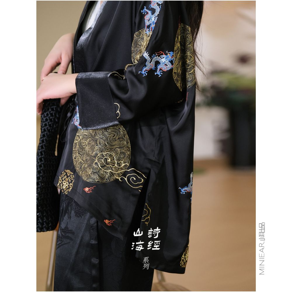 Book of Songs Mountain and Sea Series Pole End Acetic Acid Panlong Playing with Pearls Hanfu Standard Early Spring Tie up Cardigan Coat for Women image 3