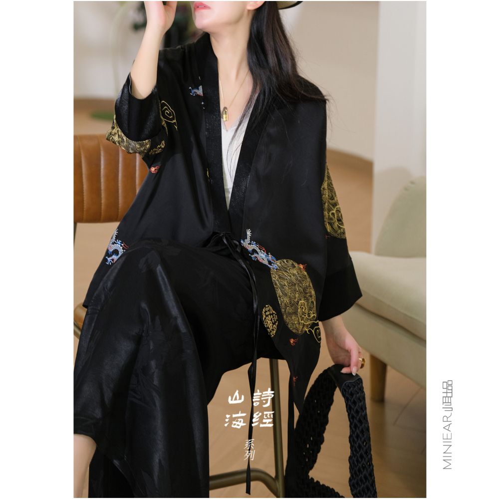 Book of Songs Mountain and Sea Series Pole End Acetic Acid Panlong Playing with Pearls Hanfu Standard Early Spring Tie up Cardigan Coat for Women image 0