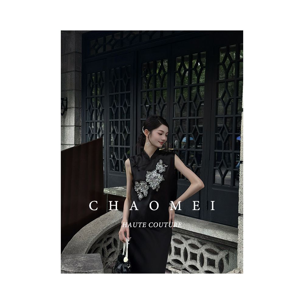 Feng CHAOMEI Ink Flower New Chinese Style 100 Mulberry Silk Embroidered Vest Acetic Acid Half Skirt Set image 5