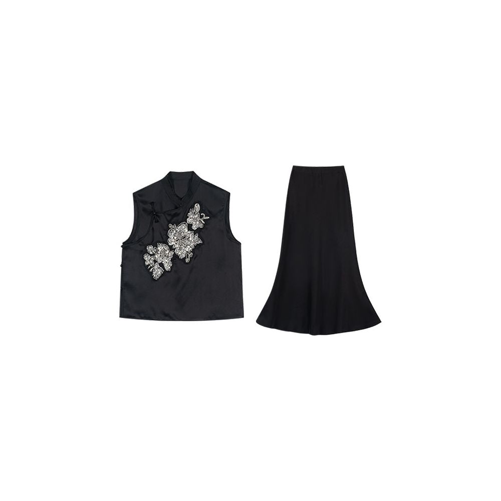 ASAYA5824 – Midnight Blossom Silk Set 🖤🌸