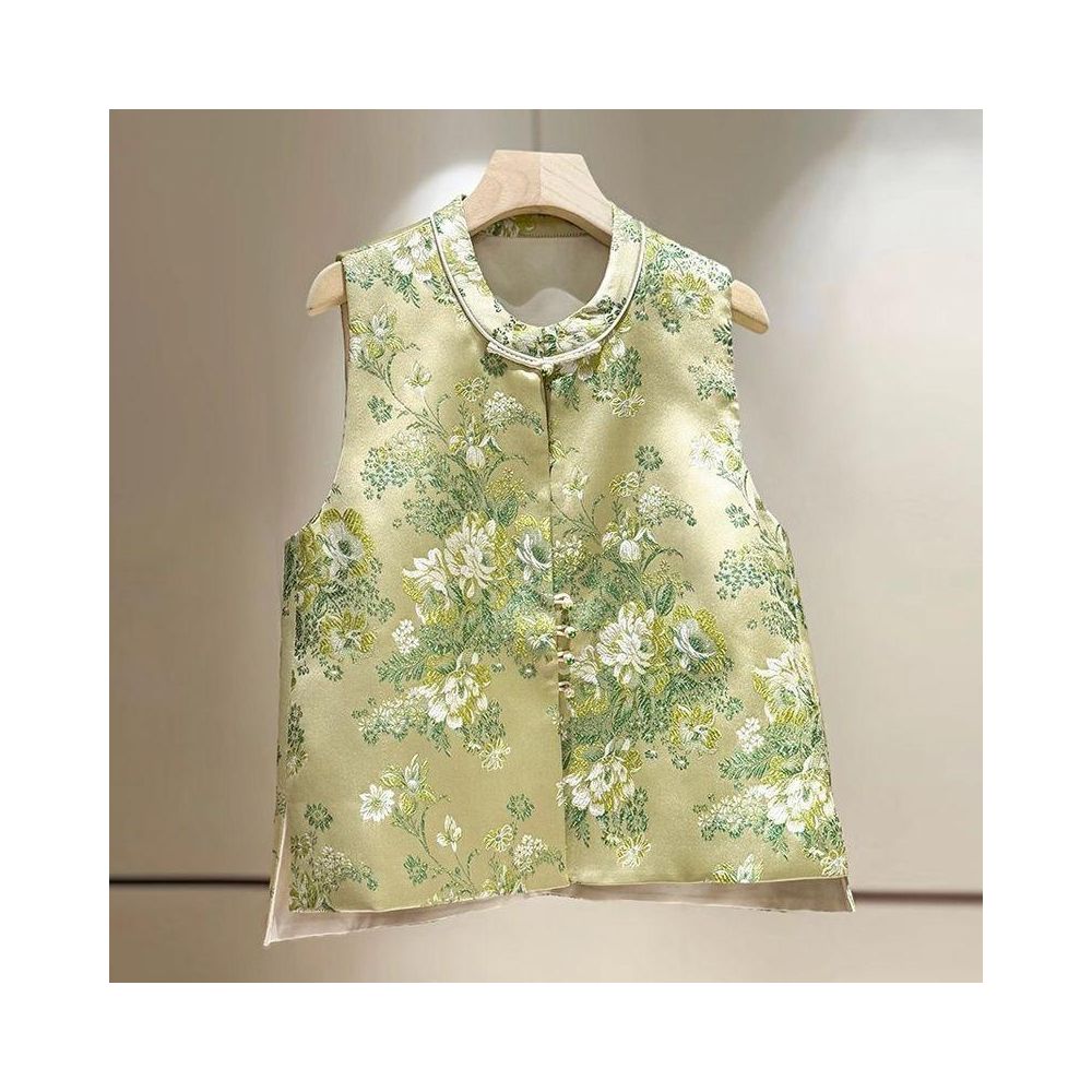 ASAYA5828 – Jade Bloom Jacquard Vest 🌿🌼