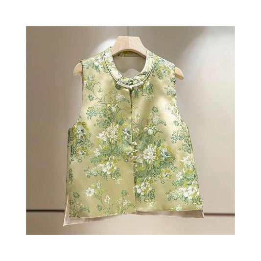 ASAYA5828 – Jade Bloom Jacquard Vest 🌿🌼