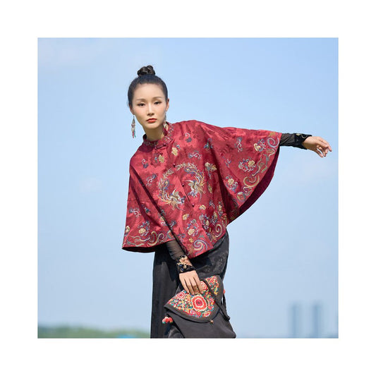 ASAYA5835 – Crimson Phoenix Embroidered Cape 🐉❤️