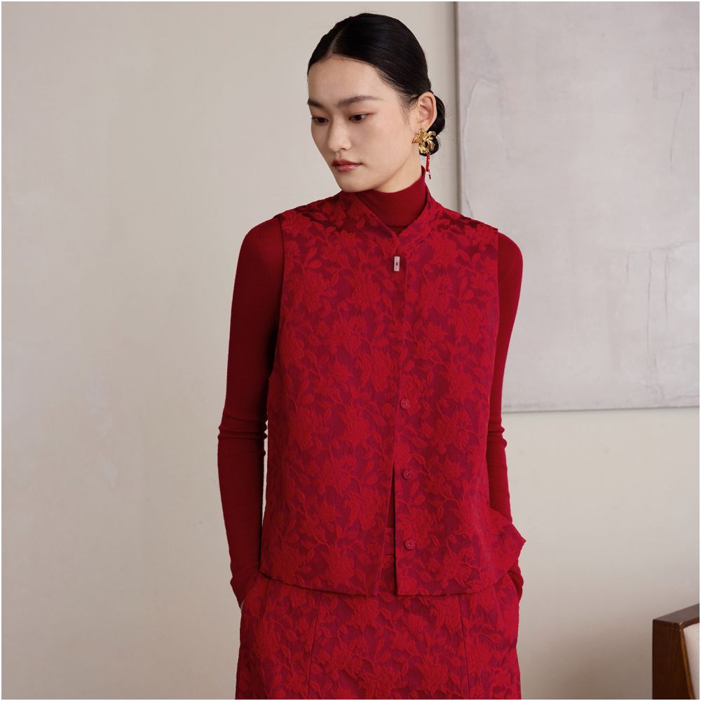 Ruyi Lianyun Xitang Winter Style Small Stand Collar Jacquard Vest Women s New Chinese Style Jade Buckle External Wearing Camry Shoulder image 0