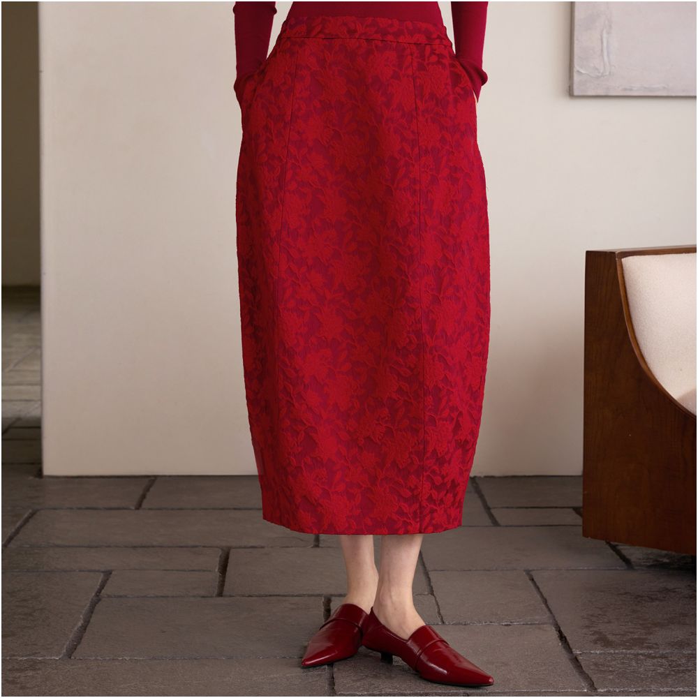 Ruyi Lianyun Hongxi Winter New Jacquard Half length Skirt Women s New Chinese Style Chinese Style Elastic Waist Split Flower Bud Skirt image 1