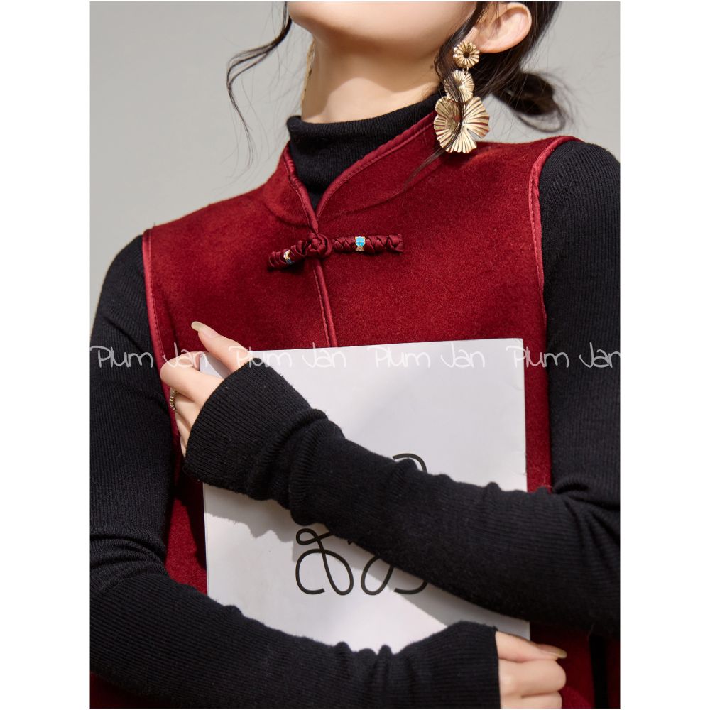 Plum Jan s new Chinese style woolen layered vest for autumn and winter new wedding toast Chinese style double sided woolen vest image 2