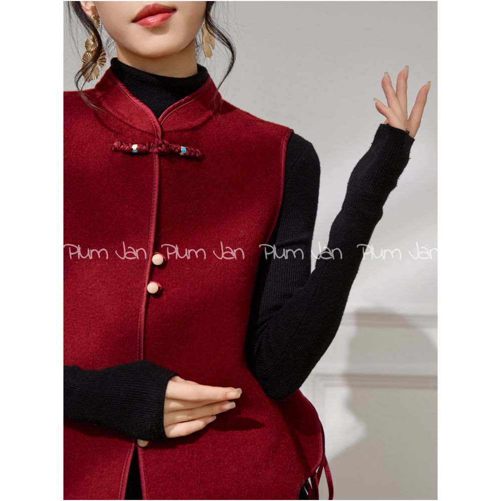 Plum Jan s new Chinese style woolen layered vest for autumn and winter new wedding toast Chinese style double sided woolen vest image 3