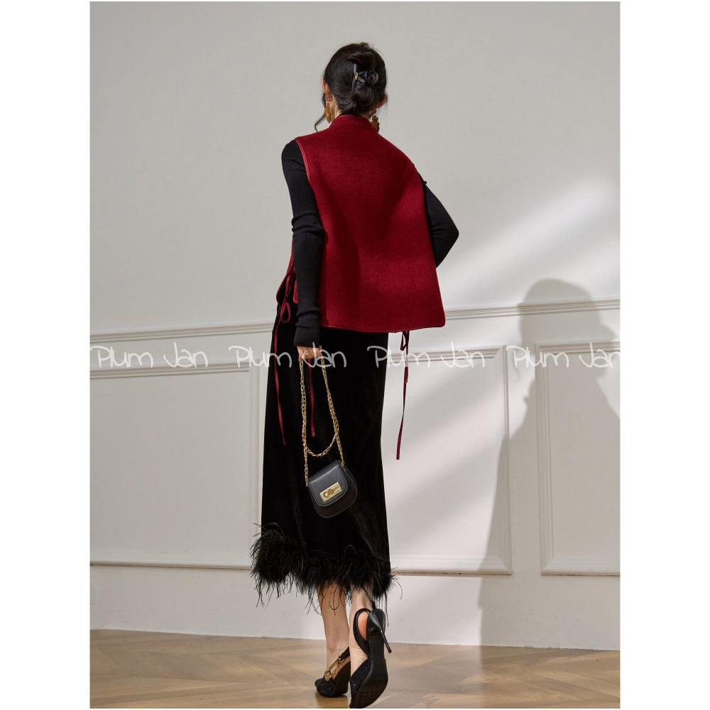 Plum Jan s new Chinese style woolen layered vest for autumn and winter new wedding toast Chinese style double sided woolen vest image 4