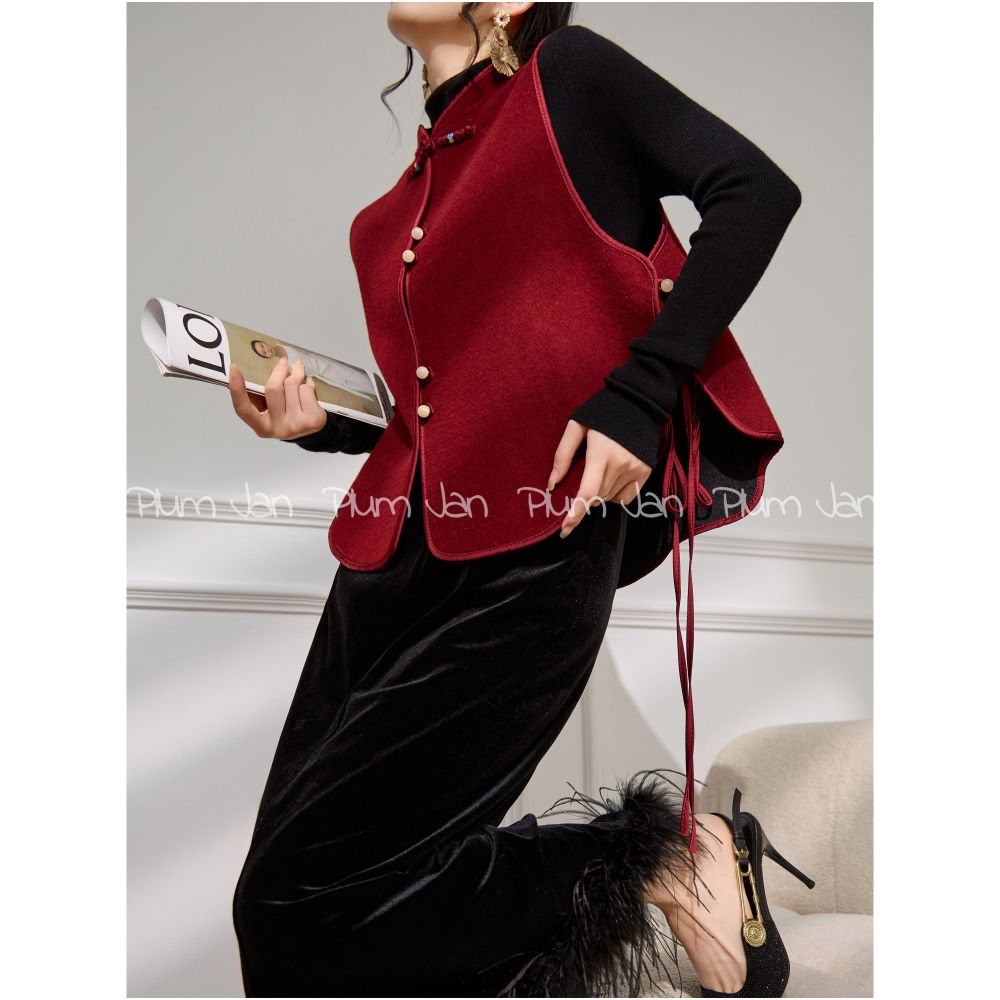 Plum Jan s new Chinese style woolen layered vest for autumn and winter new wedding toast Chinese style double sided woolen vest image 0
