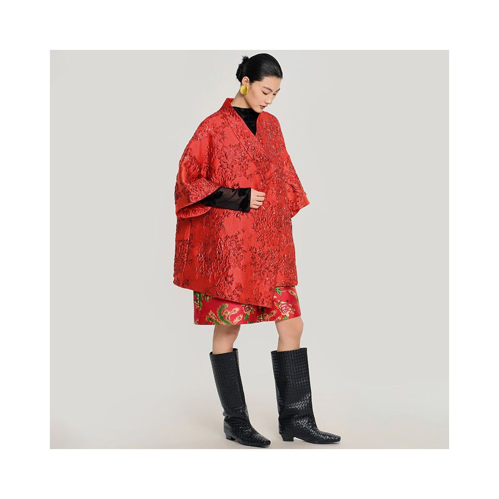 New Year Series Fireworks inspired Outerwear Festive Chinese style High end Trench Coat Winter 2025 for Women image 3