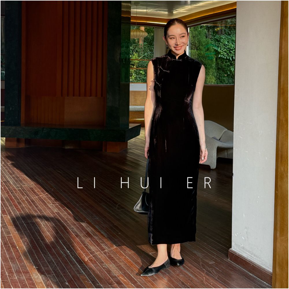 LiHuiEr s empty folded velvet sleeveless dress for women in autumn and winter with a high end feel and a new Chinese qipao skirt image 3