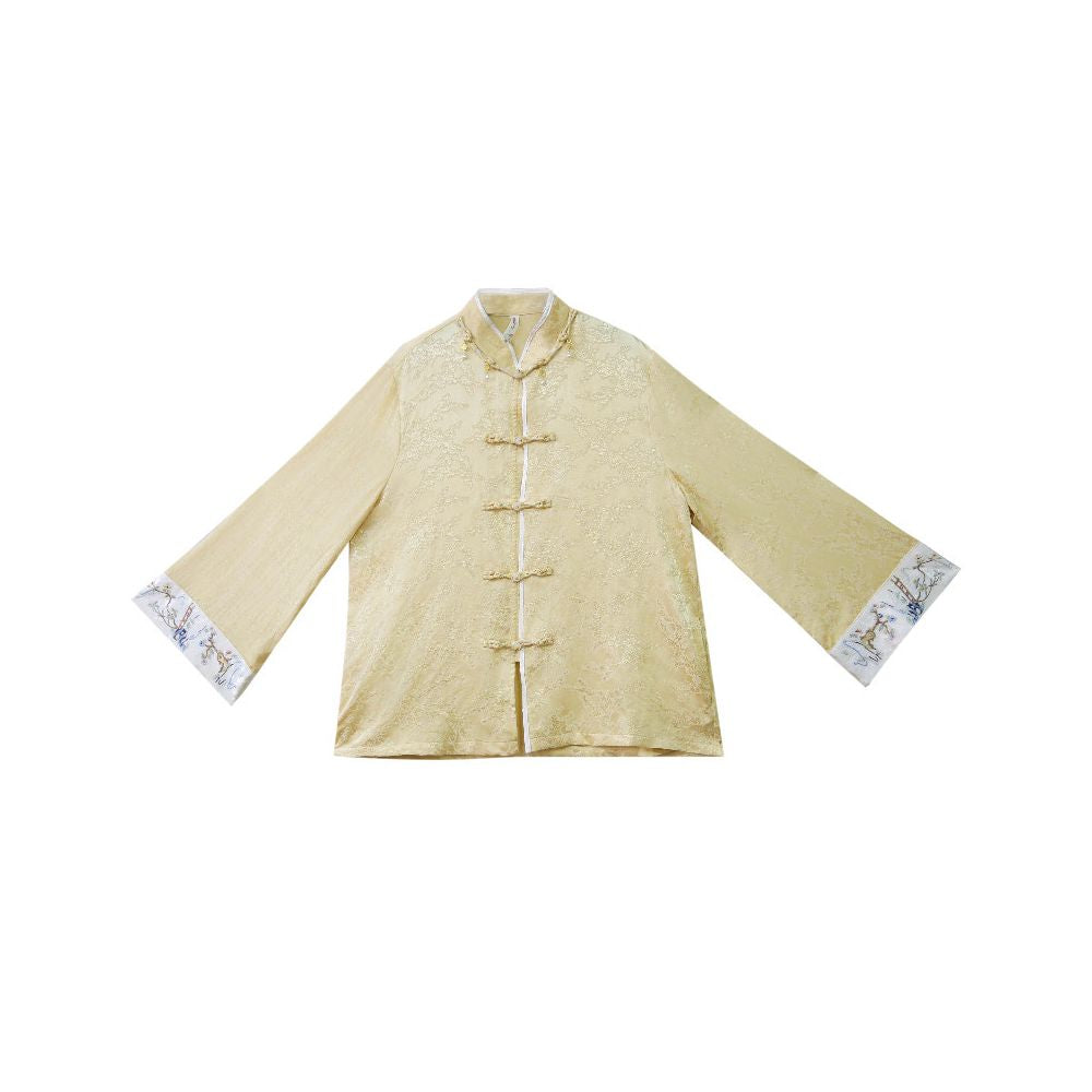 New Chinese style top Chinese style women s clothing jacquard Tencel silk cardigan jacket buttoned shirt embroidered flower summer and autumn tea suit image 5