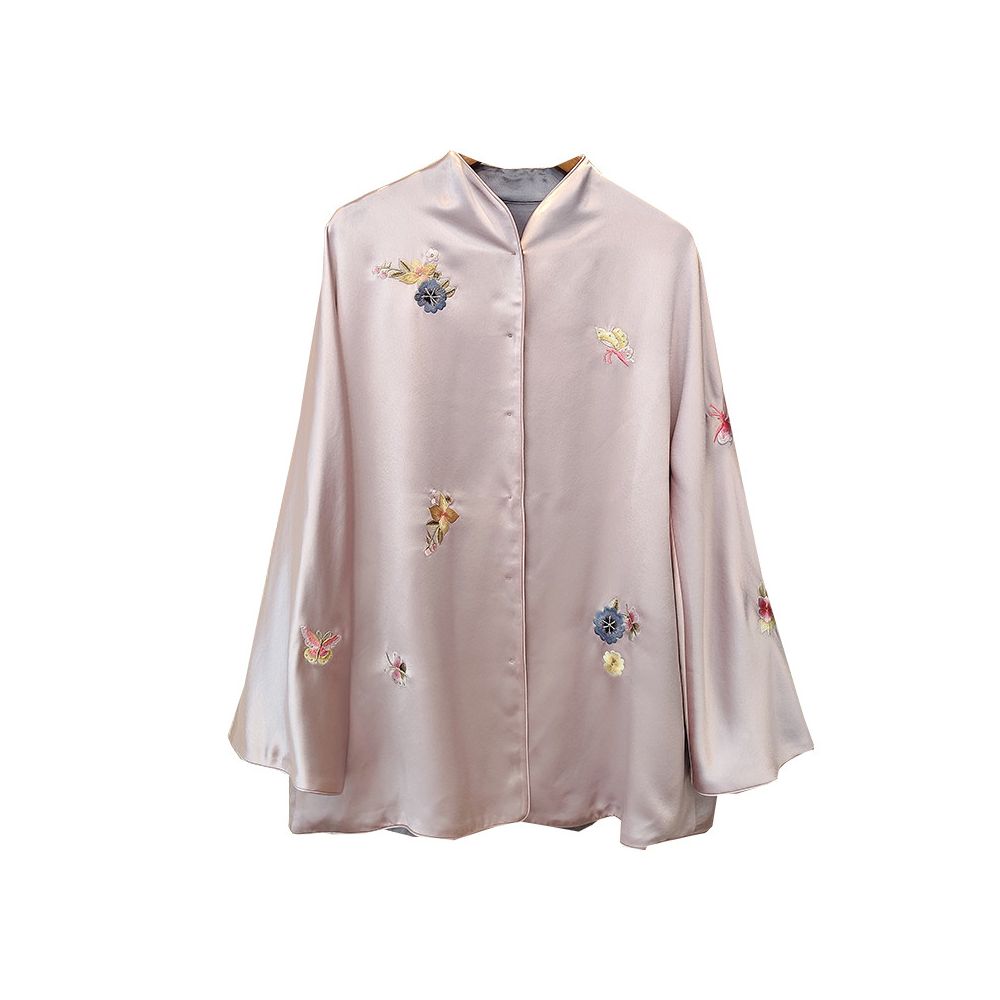 Pink reversible Chinese style Tang suit top autumn retro new Chinese embroidered loose acetate satin casual jacket for women image 4