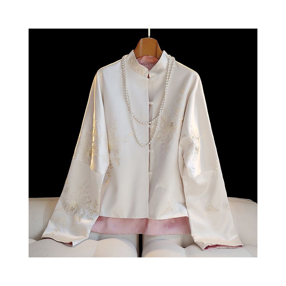 Advanced sense New Chinese style national style acetic acid double sided coat Women s autumn dress New China Chic retro button Tang suit top image 2