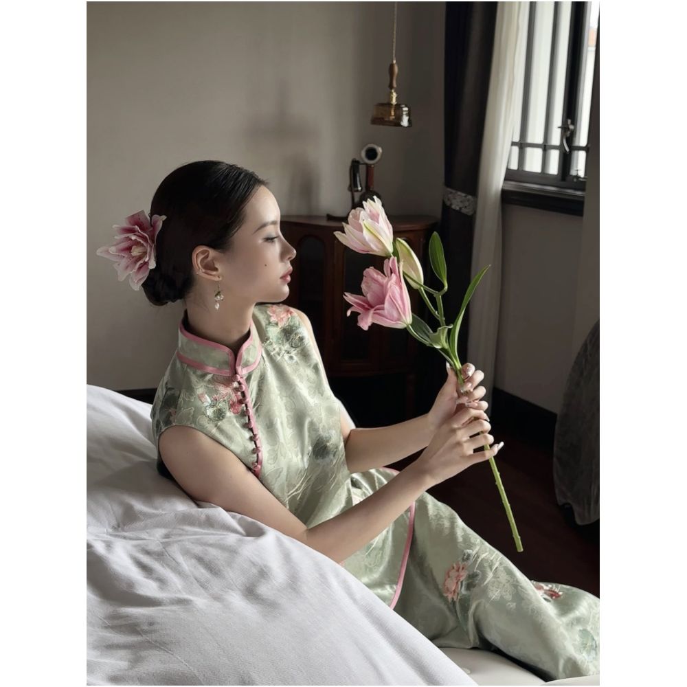 ASAYA5881 – Jade Blossom Silk Set 🌸🍃