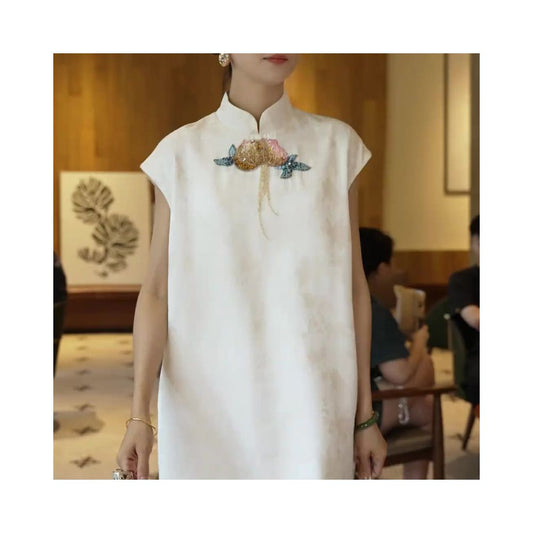 ASAYA5898 – Ivory Blossom Mandarin Dress 🤍🌸