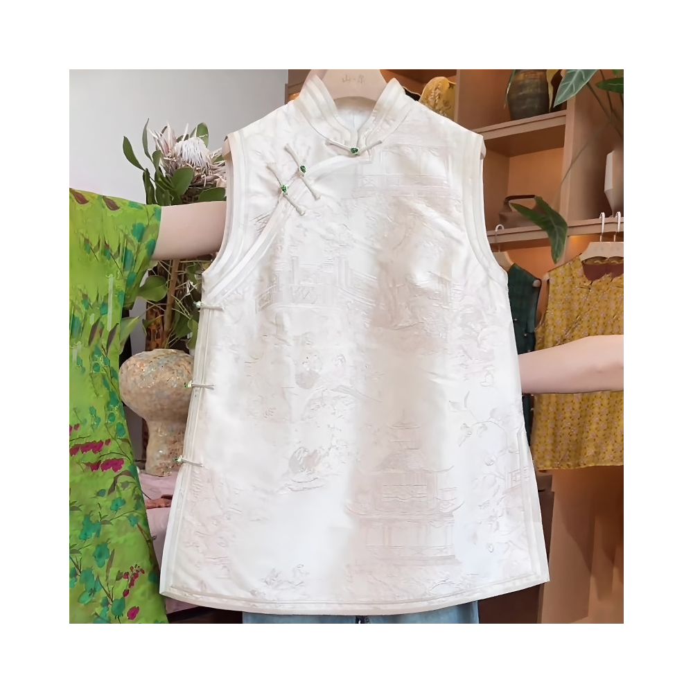 Simple and elegant temperament new Chinese style sleeveless women s summer 2025 new loose and comfortable plus size top that covers the flesh image 0
