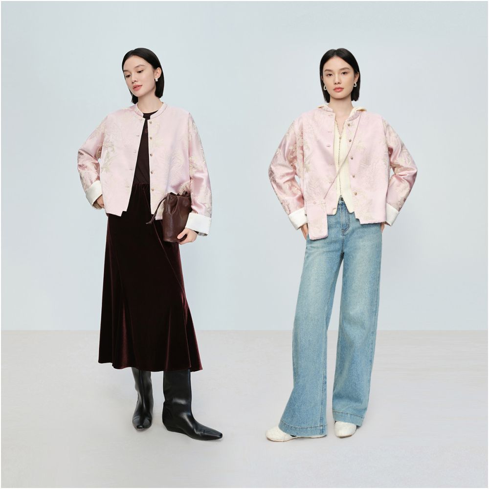 Fengqi blooms with flowers Happy New Chinese Naivee 26 Spring New Heavy Industry Ten Thousand Needle Embroidered Coat Peach Yao Powder image 2