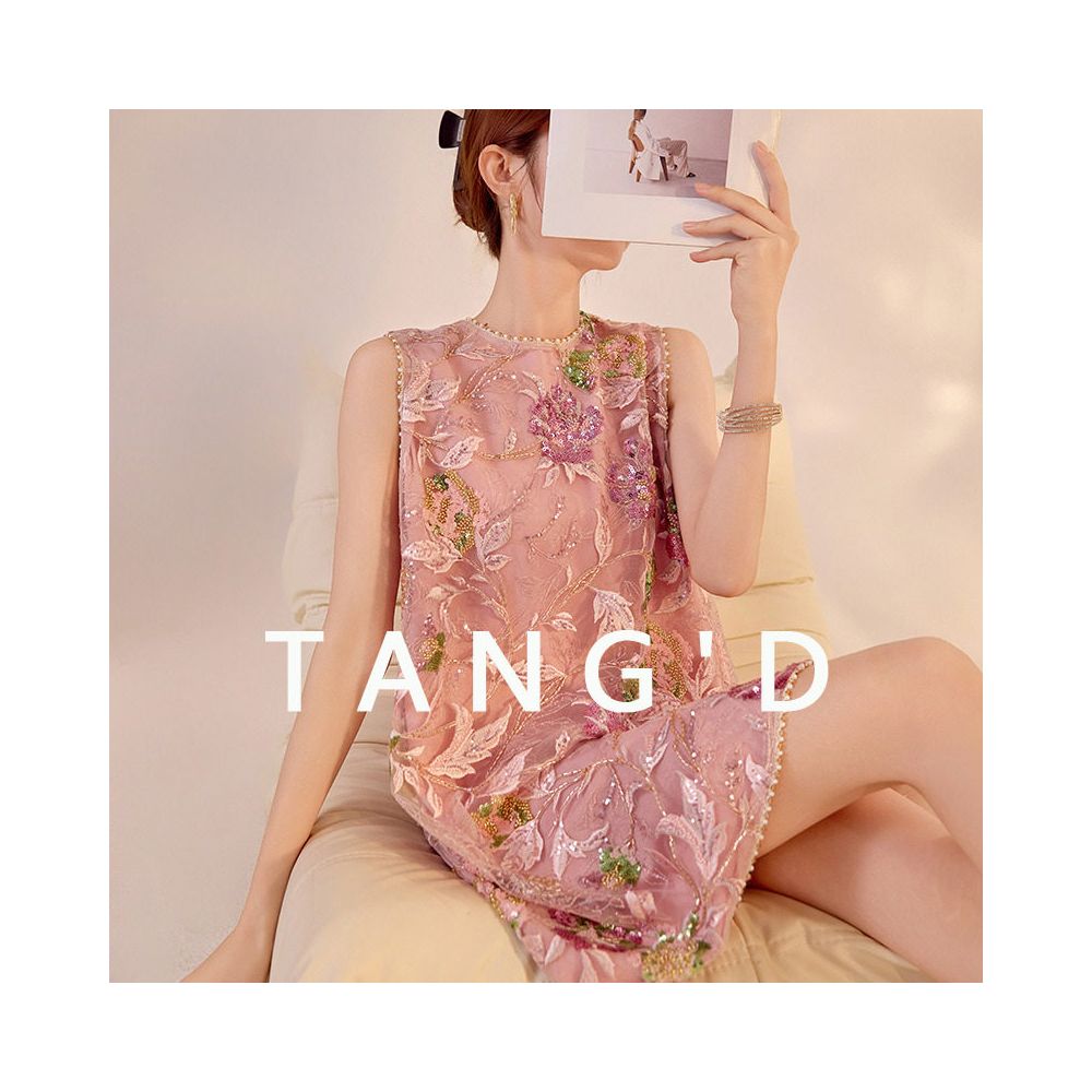 Tang Dou Gao Ding Yan Xu Xiu Ying New Chinese style embroidery sleeveless fairy dress sequin light luxury dress for women image 1