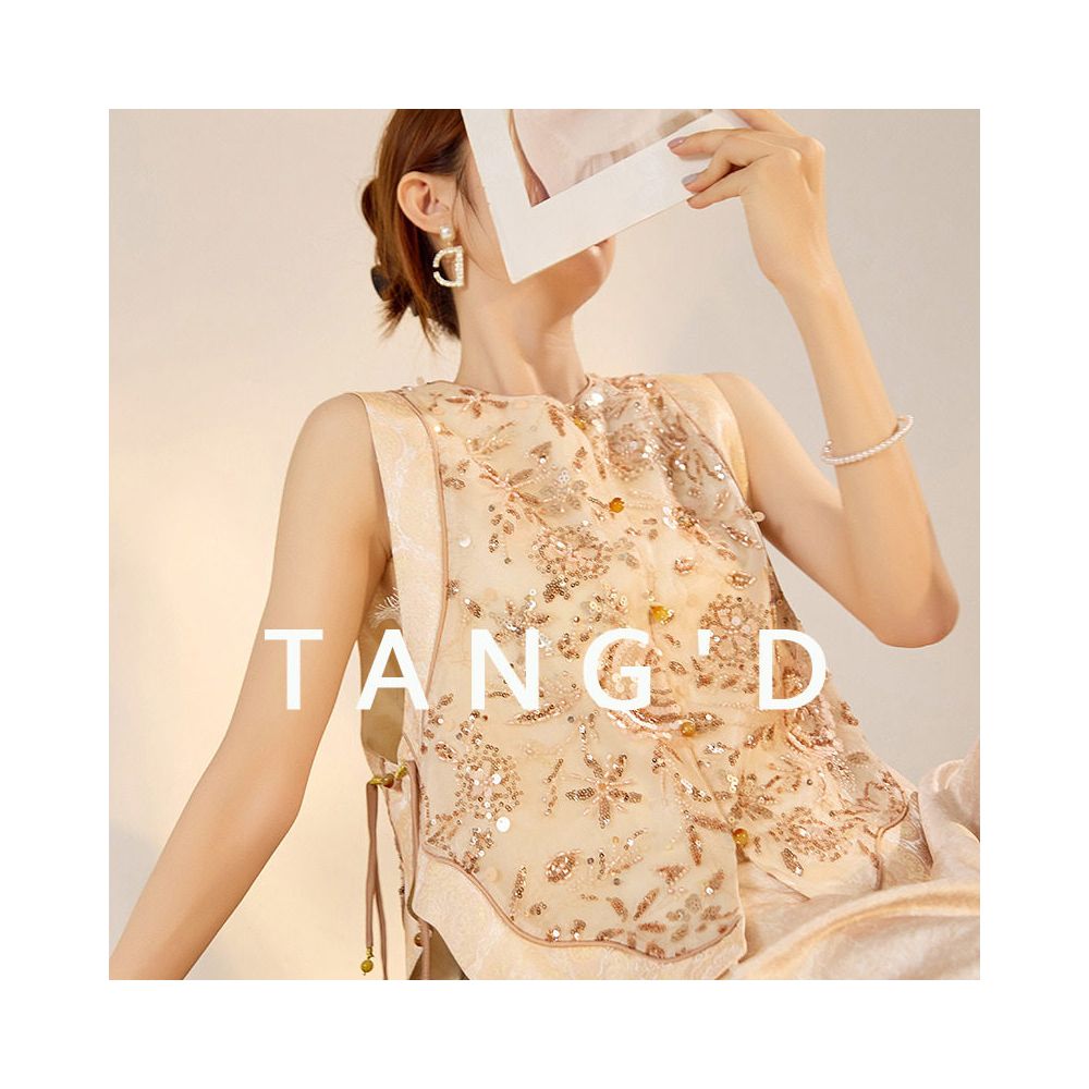 Tang Dou Gao Ding Yun Jin Shu Guo Feng Zhu Embroidery New Chinese style sequins fish tail half skirt vest pants women s summer image 1