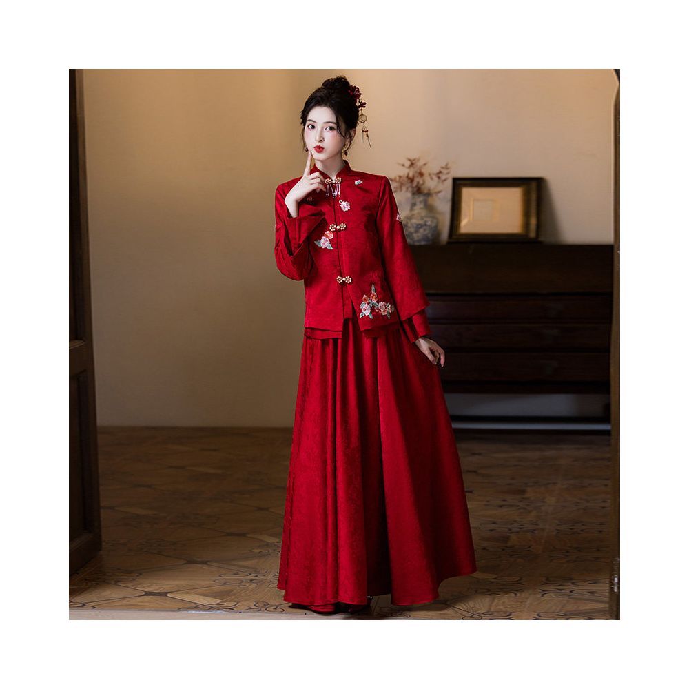 Chinese style exquisite toast dress 2025 new engagement bride appears slim plus size red wedding dress Xiuhe dress wedding dress image 1