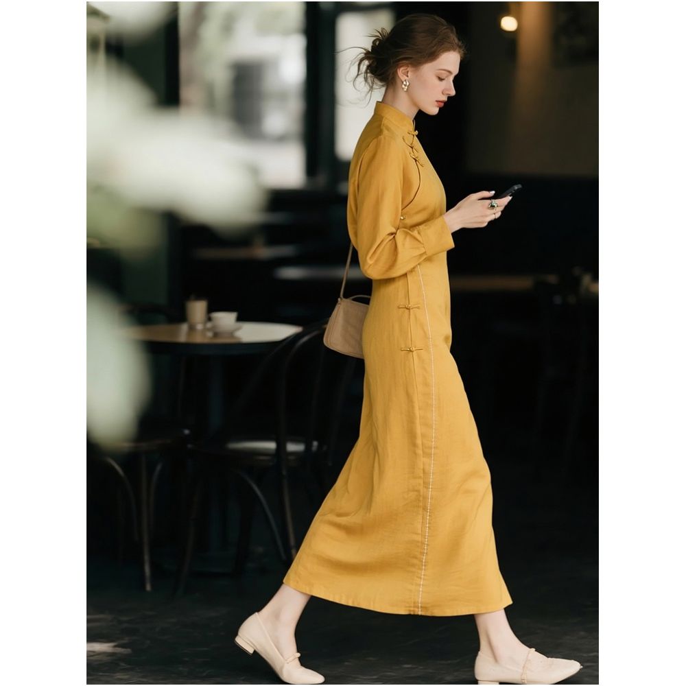 ASAYA5927 – Golden Poise Qipao Dress 🌾✨