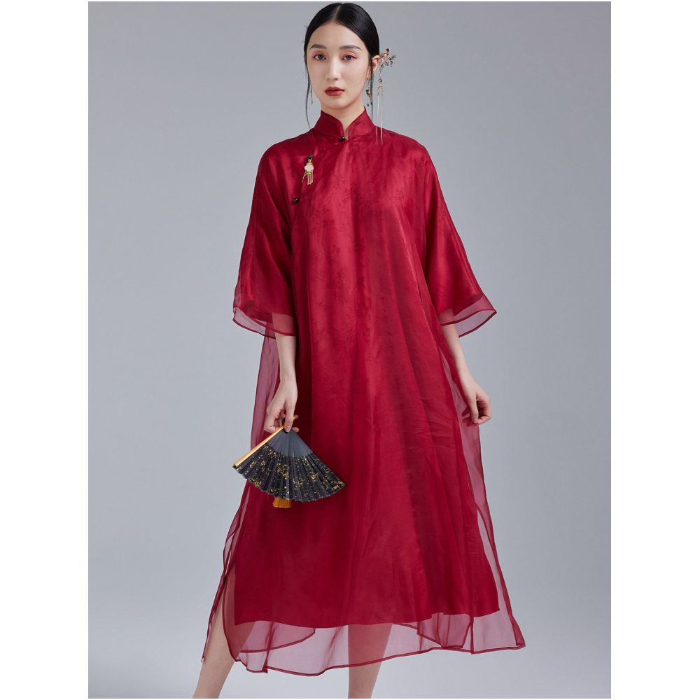 ASAYA5941 – Crimson Silk Elegance Dress ❤️🖤