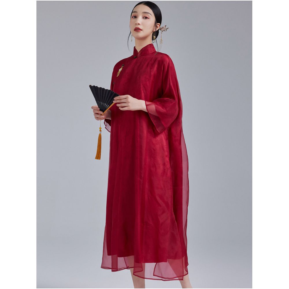 Moyu s new Chinese style 100 silk organza plus size morning gown new Chinese banquet red qipao dress image 2