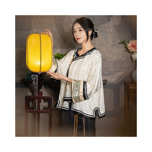 ASAYA5952 – Ivory Jade Trim Oriental Top 🤍🌿