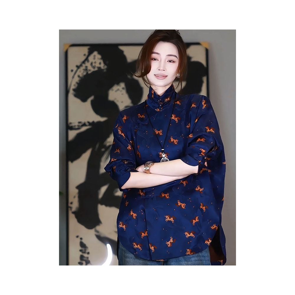 ASAYA5959 – Midnight Gallop Mandarin Shirt 🐎🌙 เ