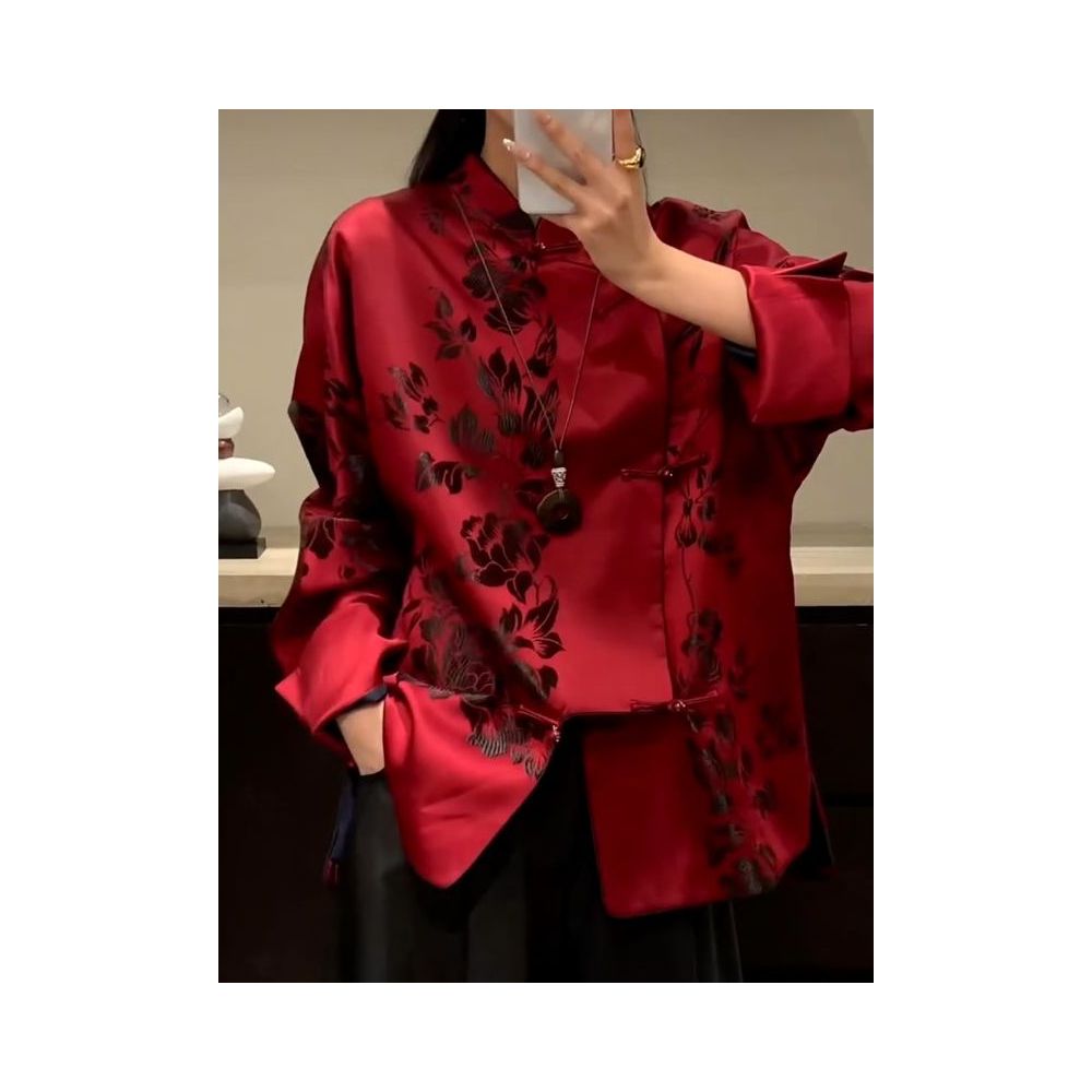 New Chinese style high end light luxury temperament retro button top for women s autumn 2025 new red niche shirt image 1
