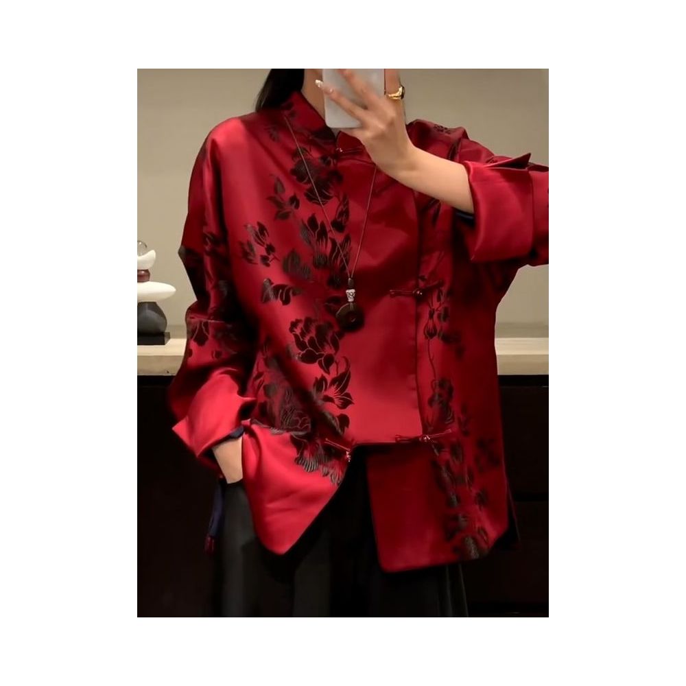 New Chinese style high end light luxury temperament retro button top for women s autumn 2025 new red niche shirt image 2