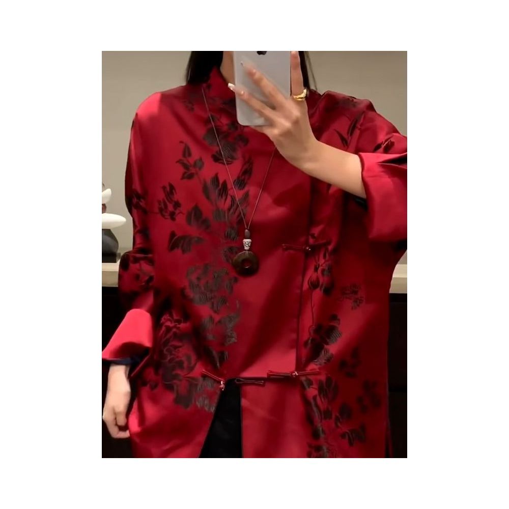 New Chinese style high end light luxury temperament retro button top for women s autumn 2025 new red niche shirt image 3
