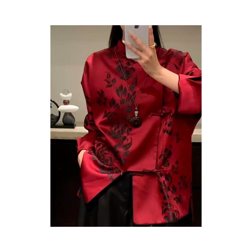 New Chinese style high end light luxury temperament retro button top for women s autumn 2025 new red niche shirt image 4