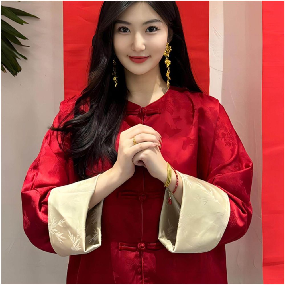 New Chinese style red improved Tang style jacket for women s clothing Chinese style New Year s greetings with cotton and heavy duty design for commuting style image 4
